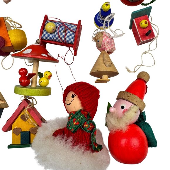 Germany Italy Christmas Ornaments Lot Wooden Handmade Figures Houses Soldier Elf - Picture 2 of 13